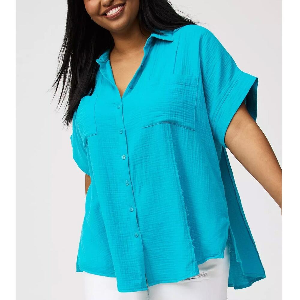 Torrid Relaxed Dolman Gauzey Button Shirt Size 1X Resortwear Coastal Grandma